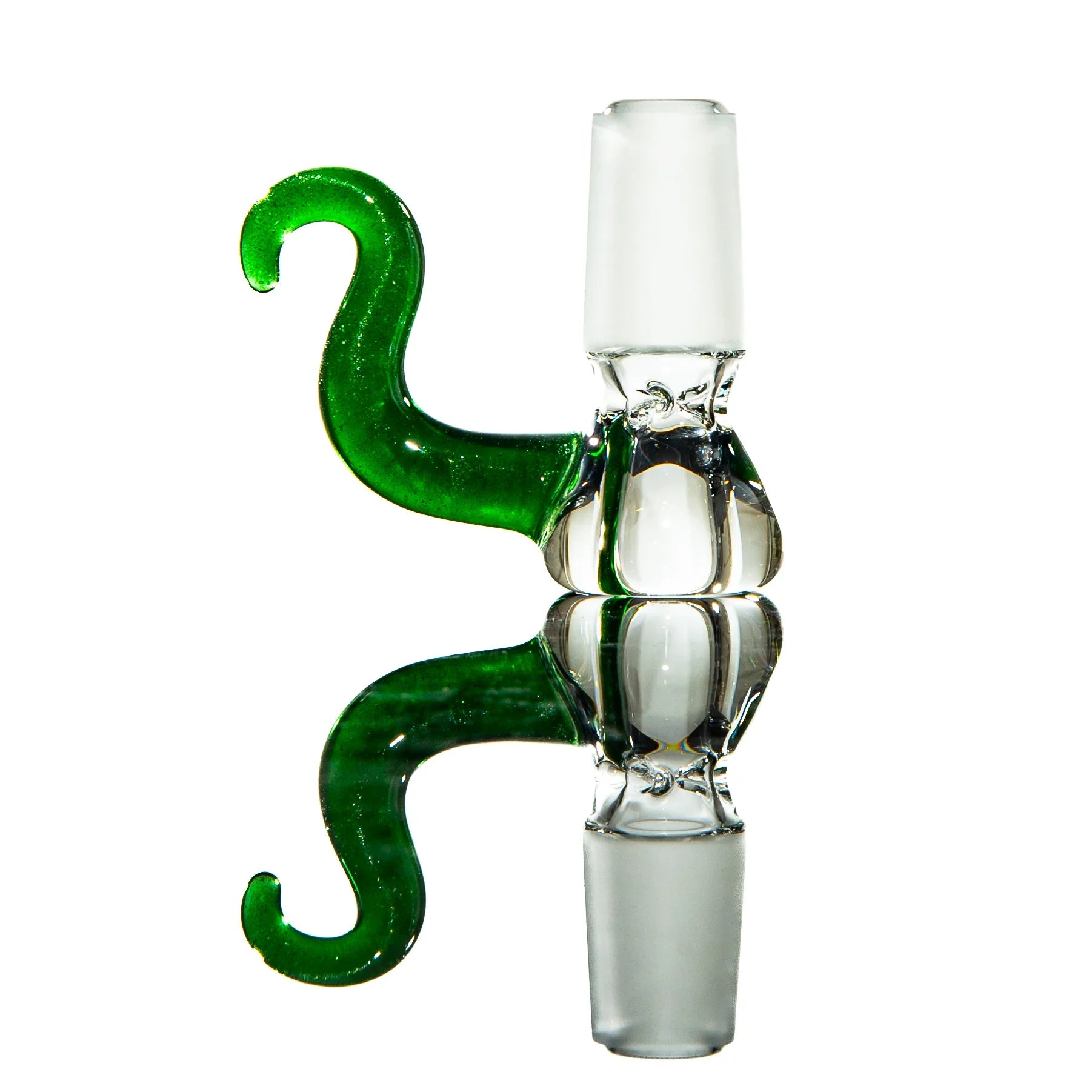 18mm glass pinch slide with green curved hook handle for water pipe