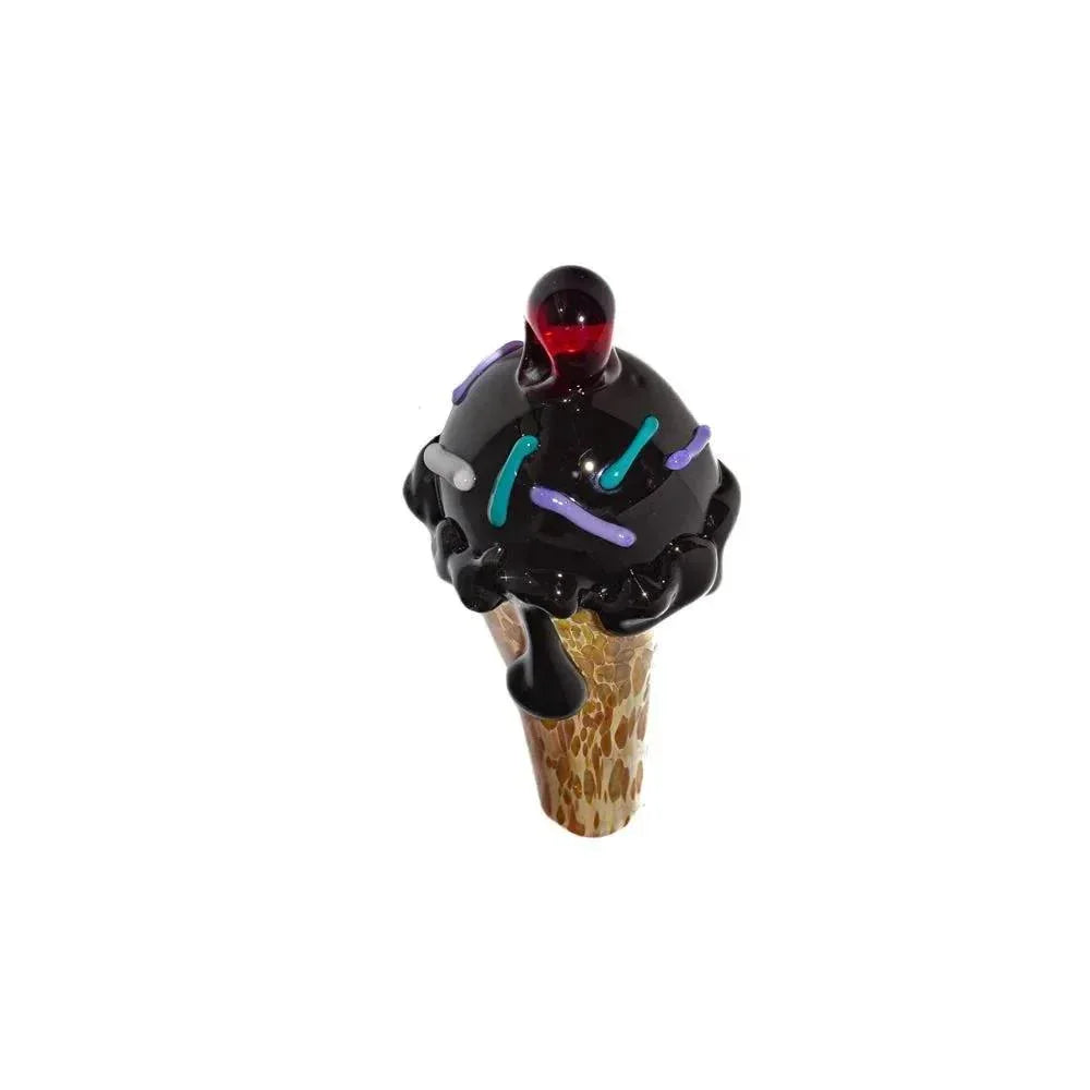 Handcrafted glass pendant shaped like a chocolate ice cream cone with colorful sprinkles.