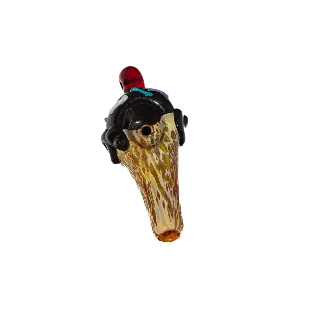 Handcrafted glass spoon pipe shaped like a chocolate ice cream cone with colorful accents