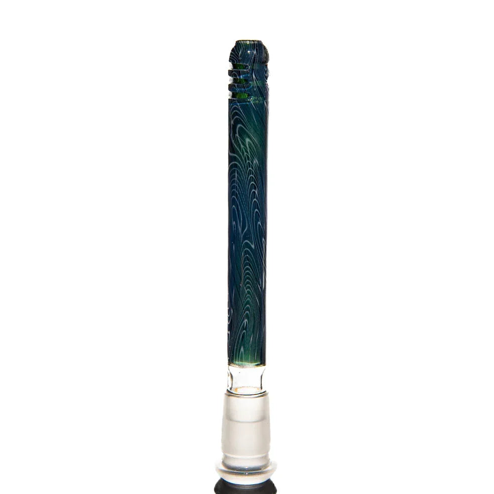Blue and green swirled glass downstem with frosted joint on white background