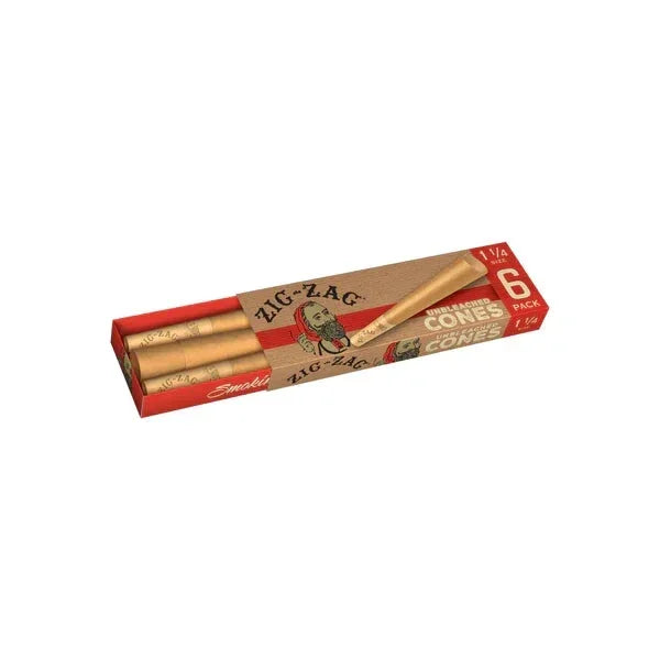 Zig-Zag unbleached pre-rolled cones 6 pack in brown paper box for smoking