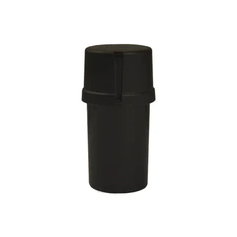 Solid black Medtainer storage container with airtight lid on white background