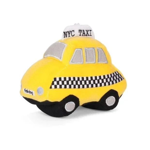 Yellow NYC taxi plush toy with checkered design and soft fabric details