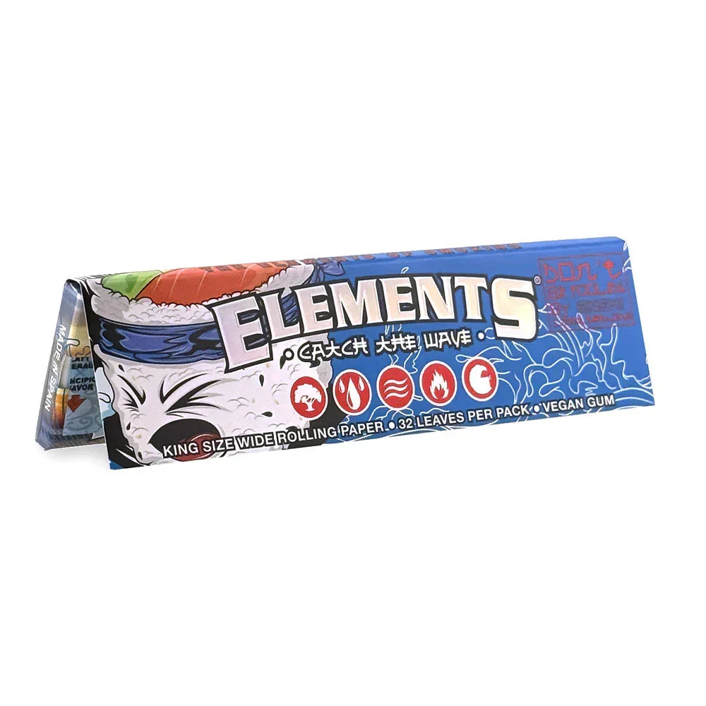 Elements king size wide rolling papers pack with blue wave design and vegan gum label