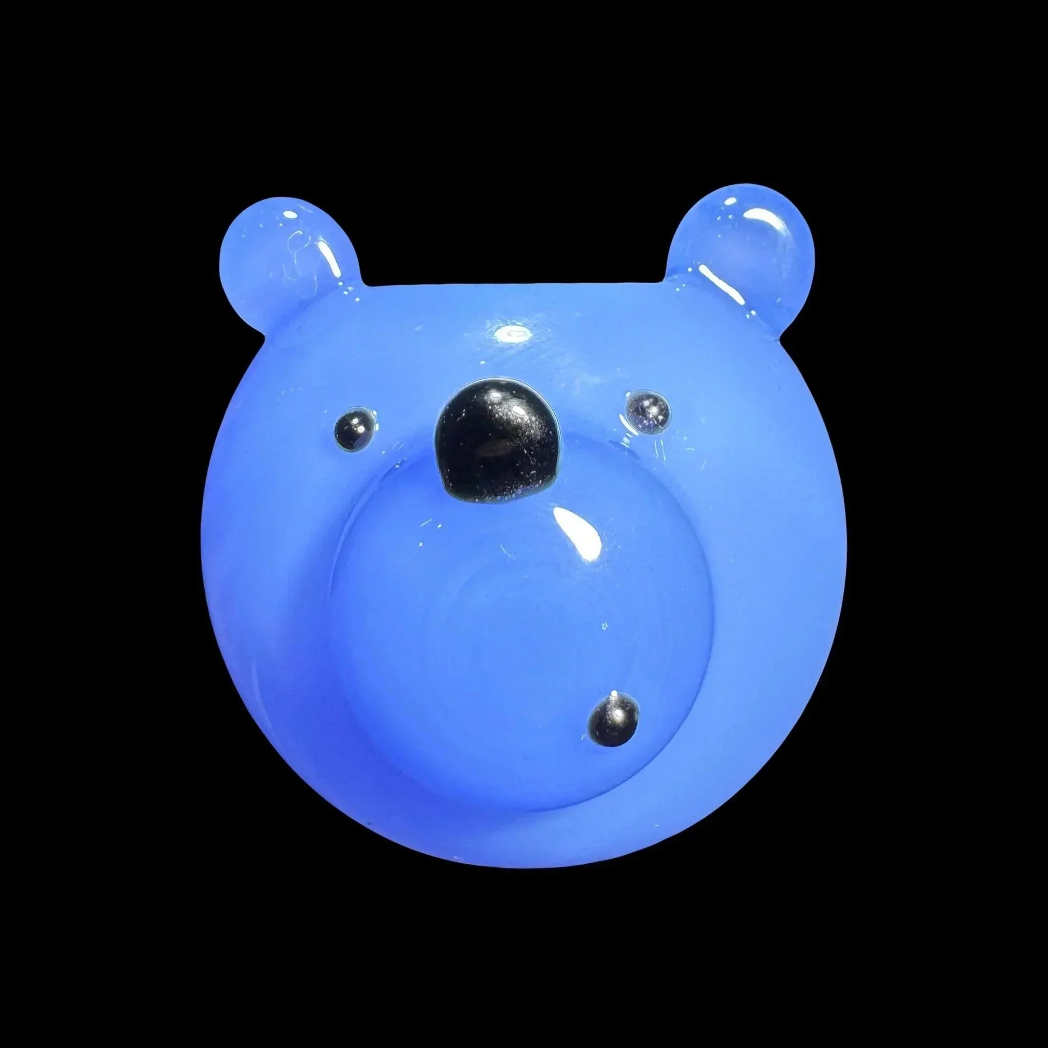 Cute blue glass bear carb cap with rounded ears, for dab rigs and smoking accessories