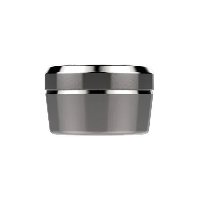 Metallic vaporizer concentrate chamber with reflective finish against white background