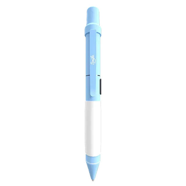 Blue and white dual-ended vape pen with sleek, modern design on white background