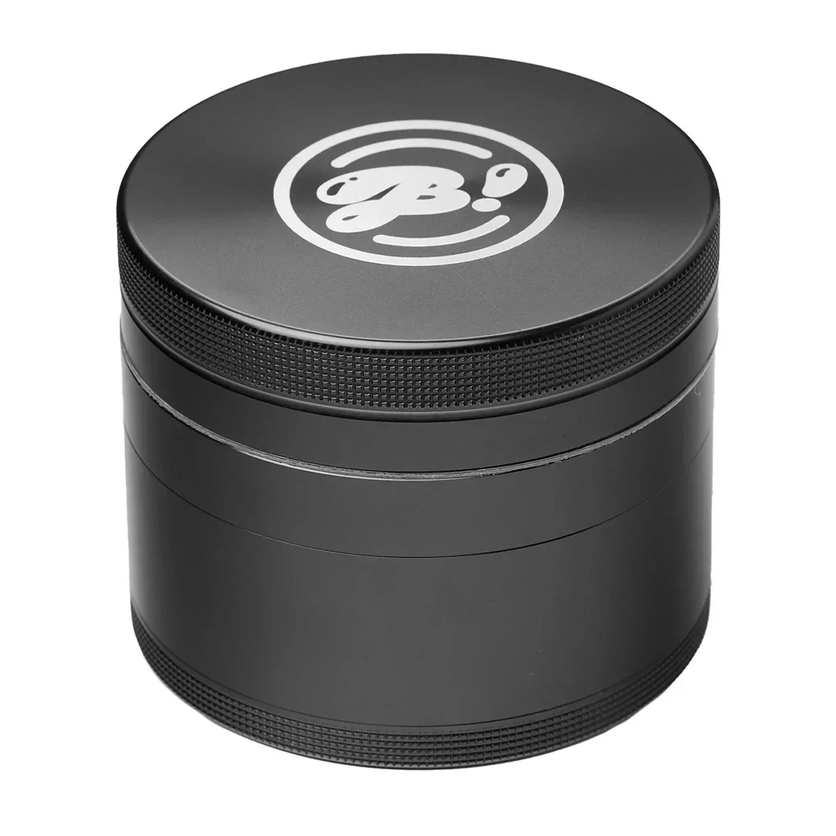 Black metal herb grinder with logo on lid for smoking accessories