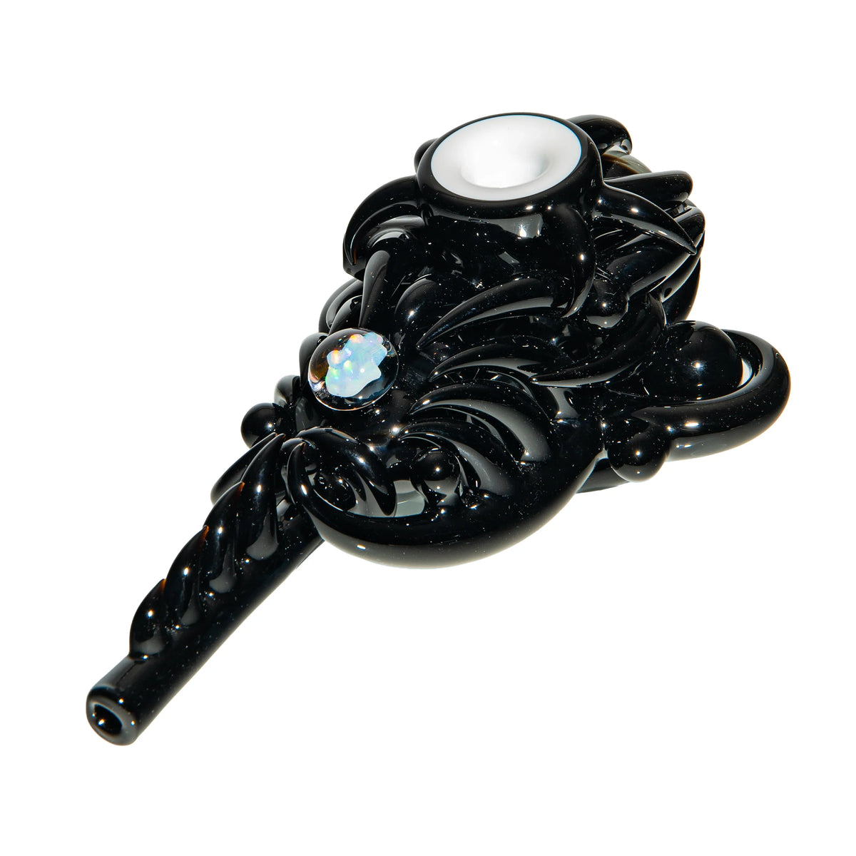Black hand-blown glass hand pipe by JDZ