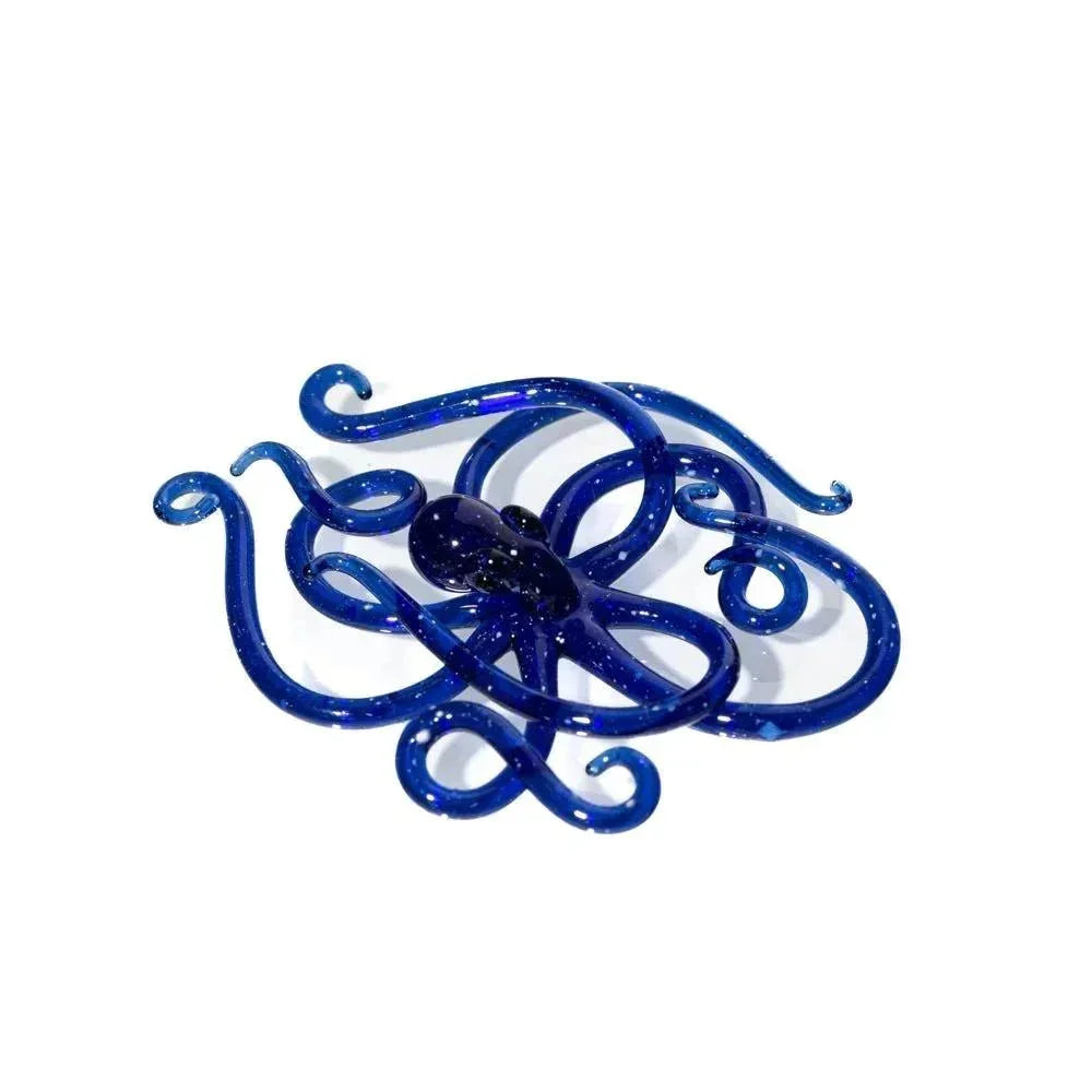 Handcrafted blue glass octopus art piece with intricate swirling tentacles