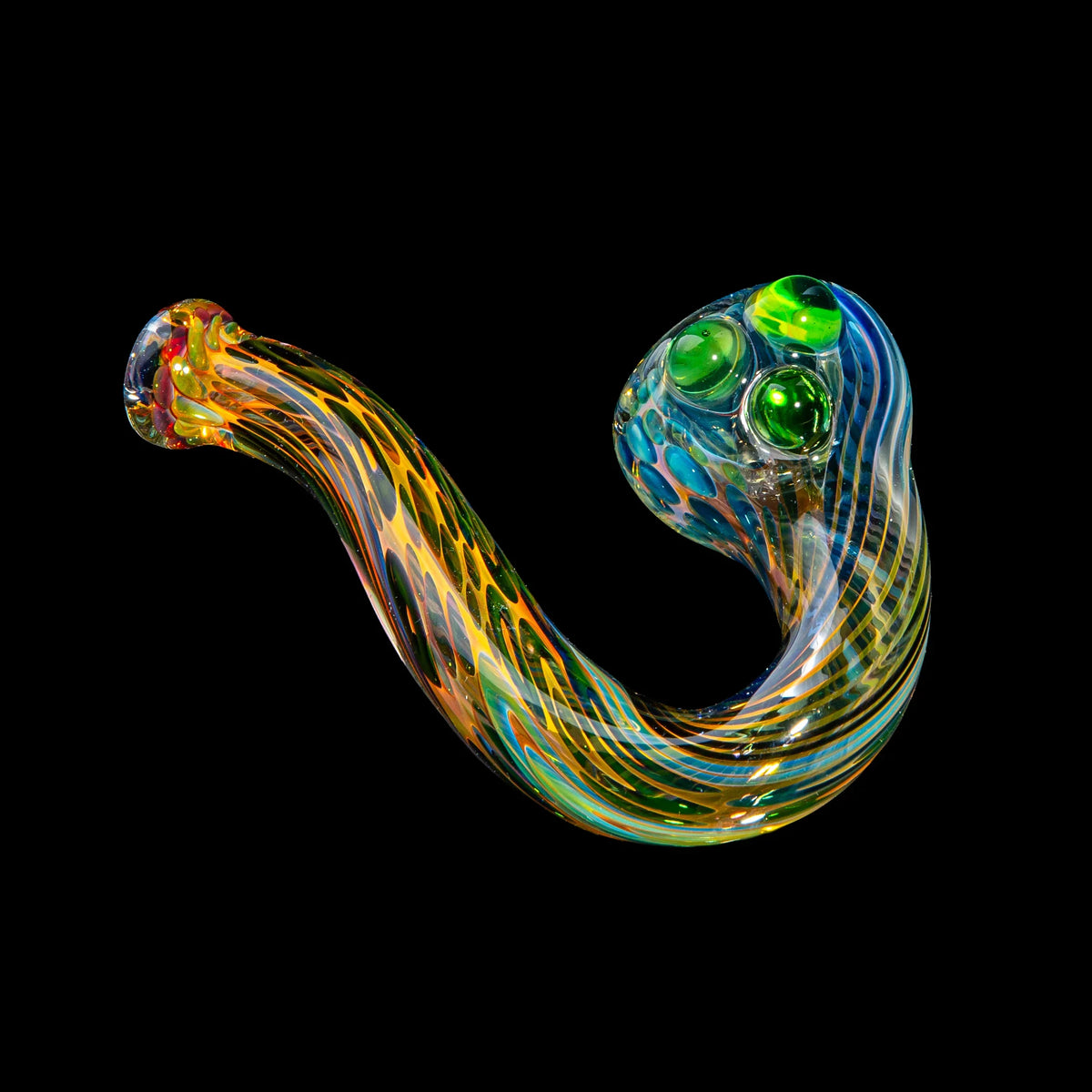 Hand-blown glass Green Dotted Fumed Four Hole Sherlock by Sarah Marblesbee