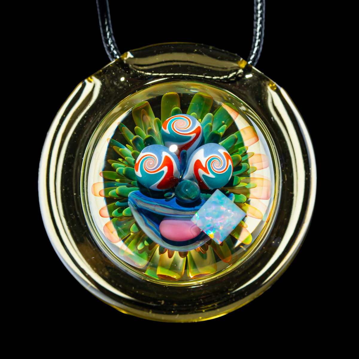 Hand-blown glass Third Eye Acid Eater Disc Pendant by Mike Gong