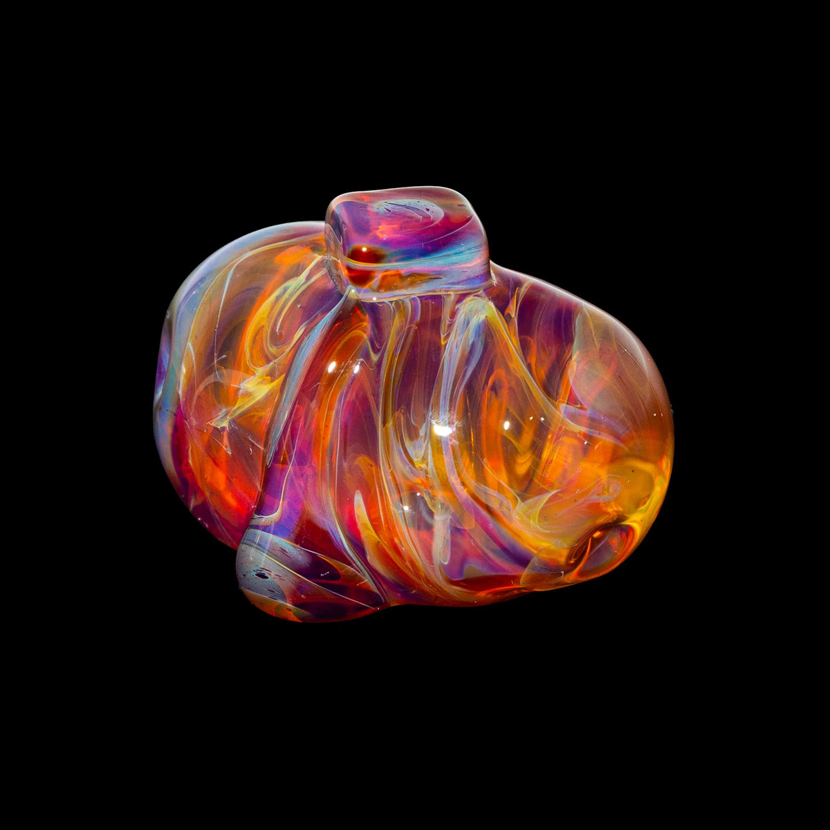 Hand-blown glass Amber Purple Buttered Pocket Potato by Alec Blows Glass