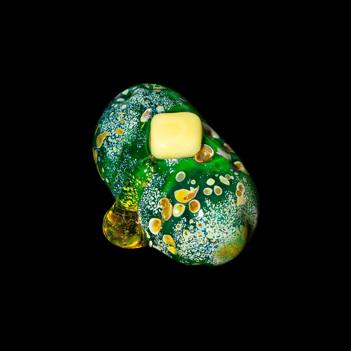 Hand-blown glass Transparent Green Buttered Pocket Potato by Alec Blows Glass