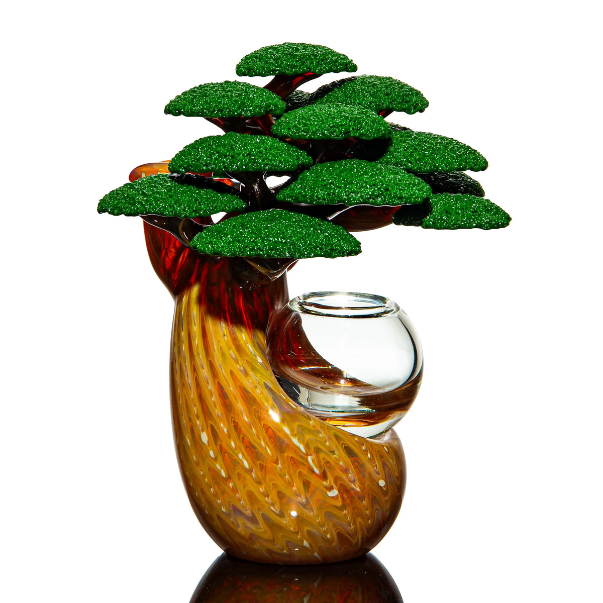 Hand-blown glass drinkware piece with a bonsai design by Bubbles The Butcher