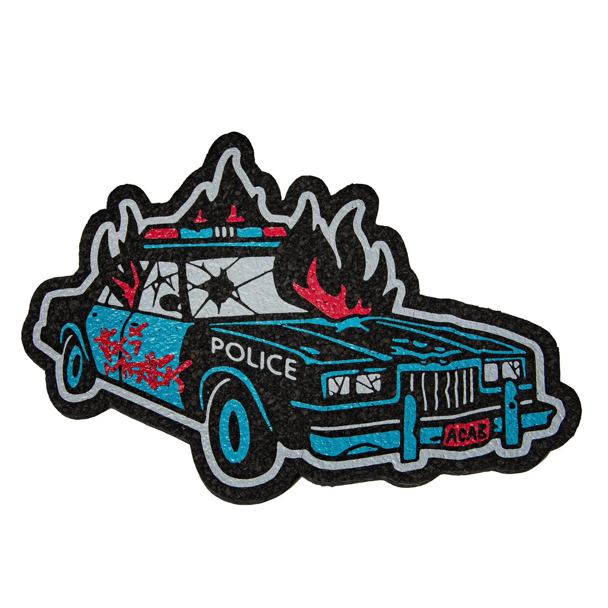 Hand-blown glass Burning Cop Car Moodmat by Ski Mask Glass