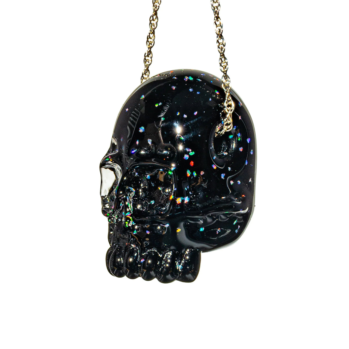Hand-blown glass pendant with a skull design by Akio