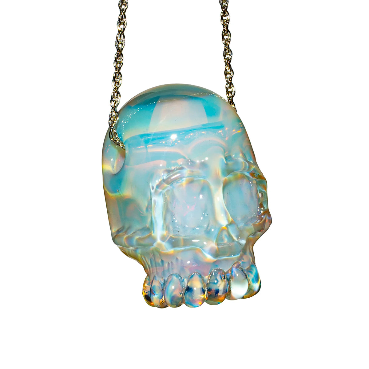 Hand-blown glass pendant with a skull design by Akio