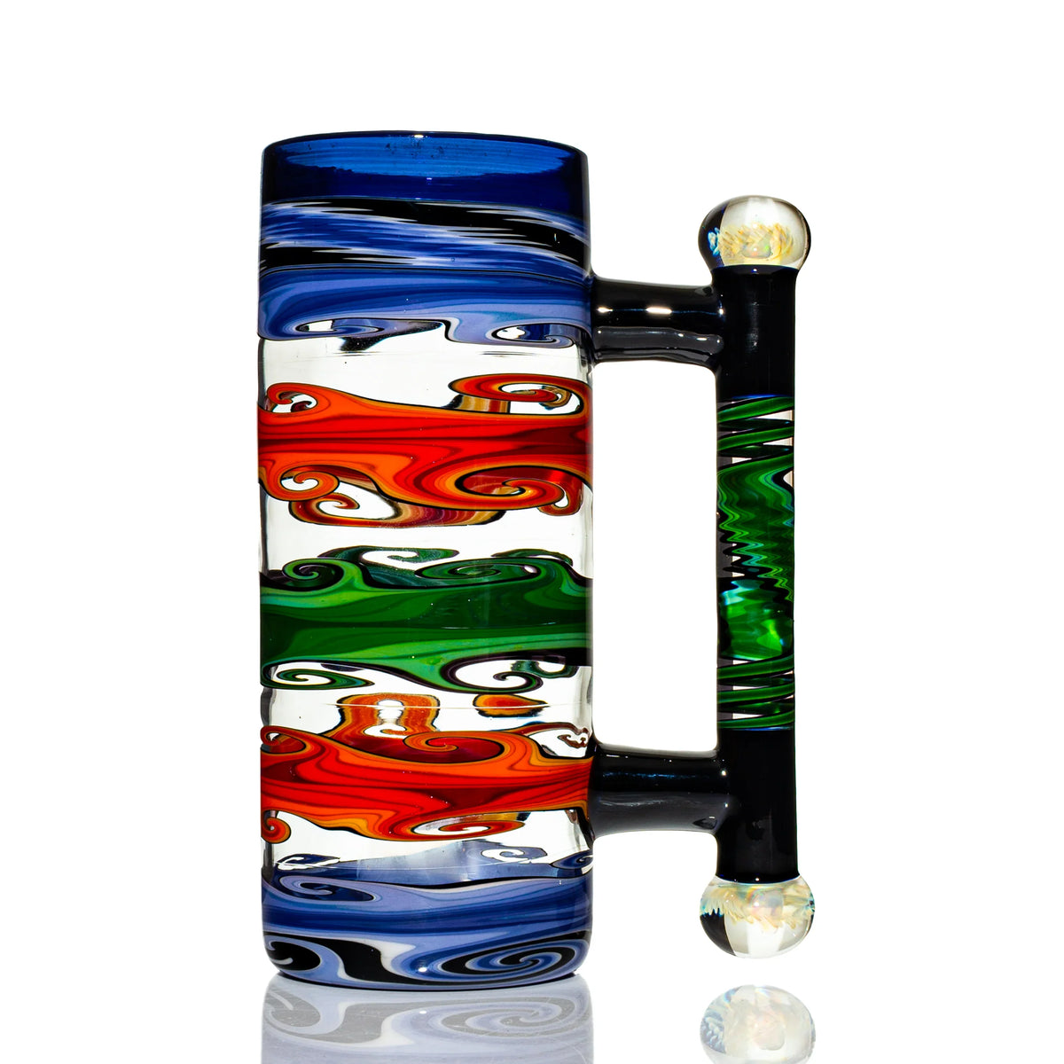 Rainbow and wig wag hand-blown glass drinkware piece by Jon Rickert