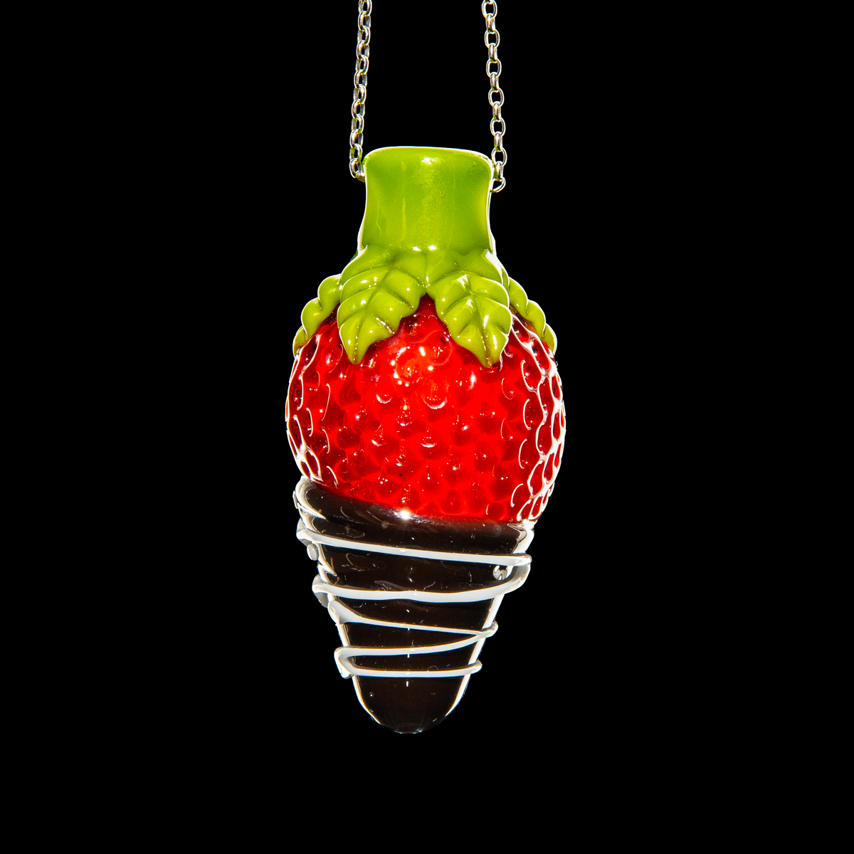 Strawberry Glass - Vanilla Drizzle Chocolate Dipped Strawberry Pendant