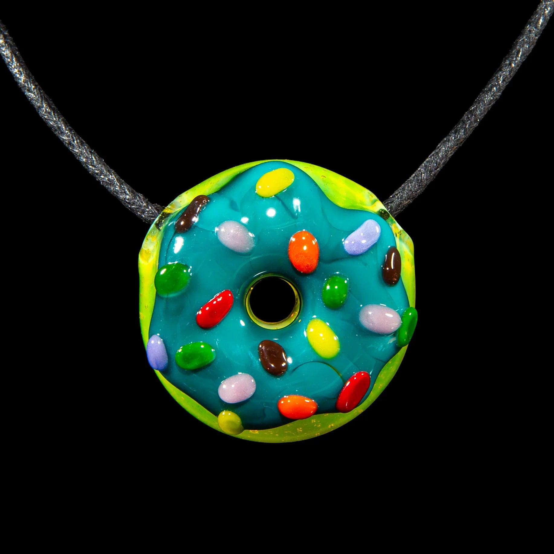 KGB Glass - Azul & Rainbow Sprinkles Donut Pendant