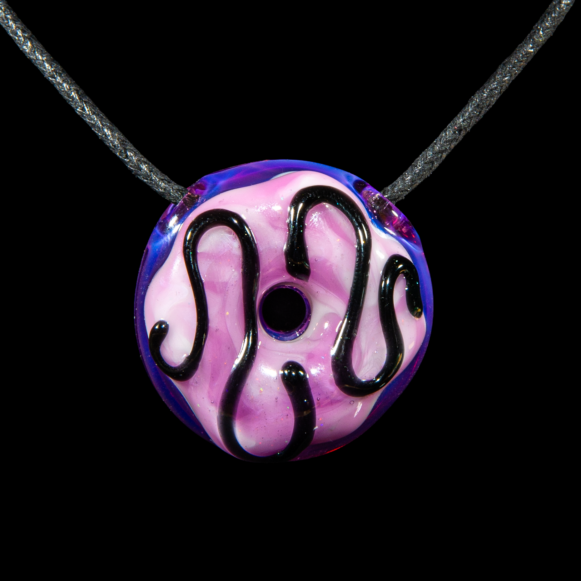 KGB Glass - Purple Marble & Black Drizzle Donut Pendant