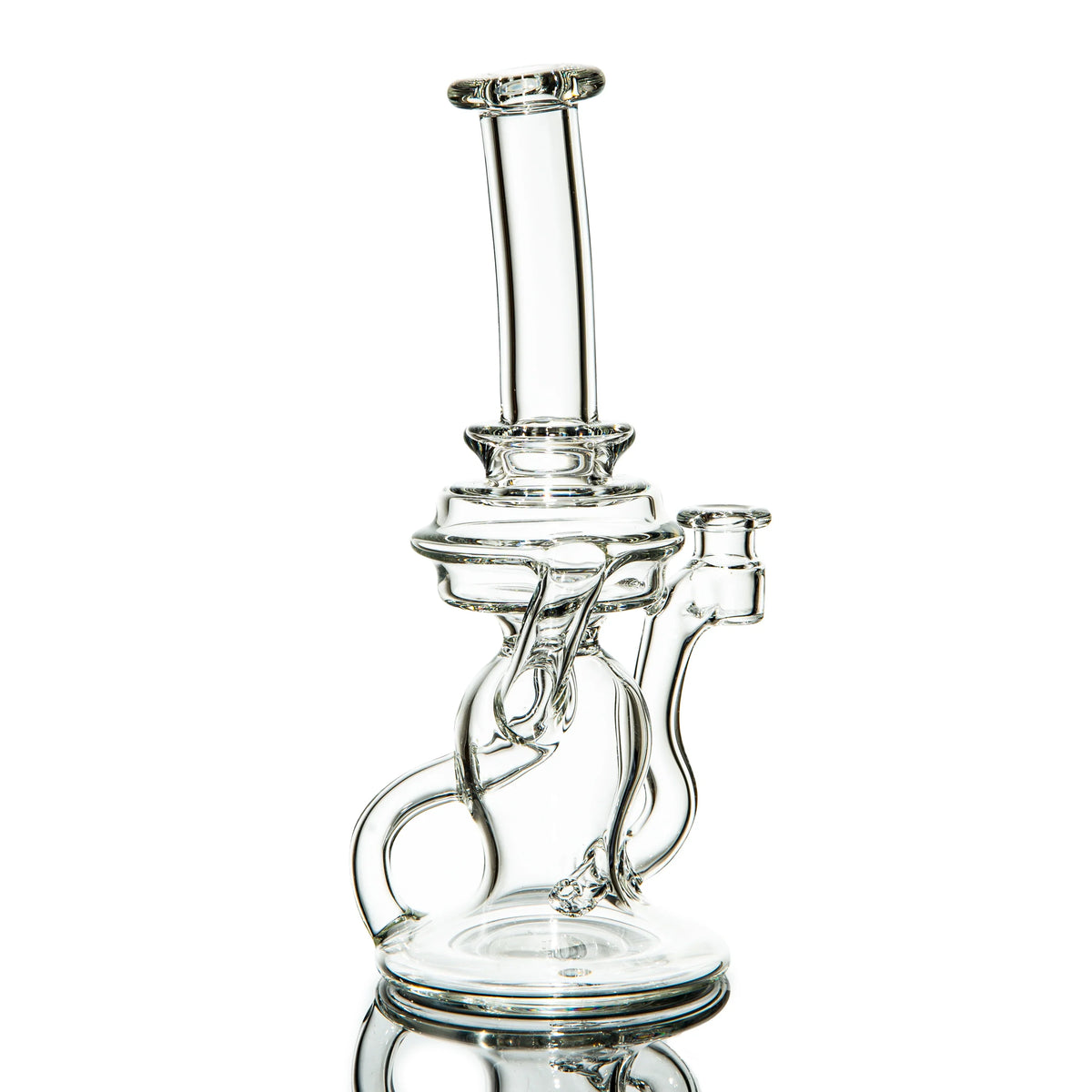 Clear heady glass recycler water pipe with intricate percolator and bent neck design