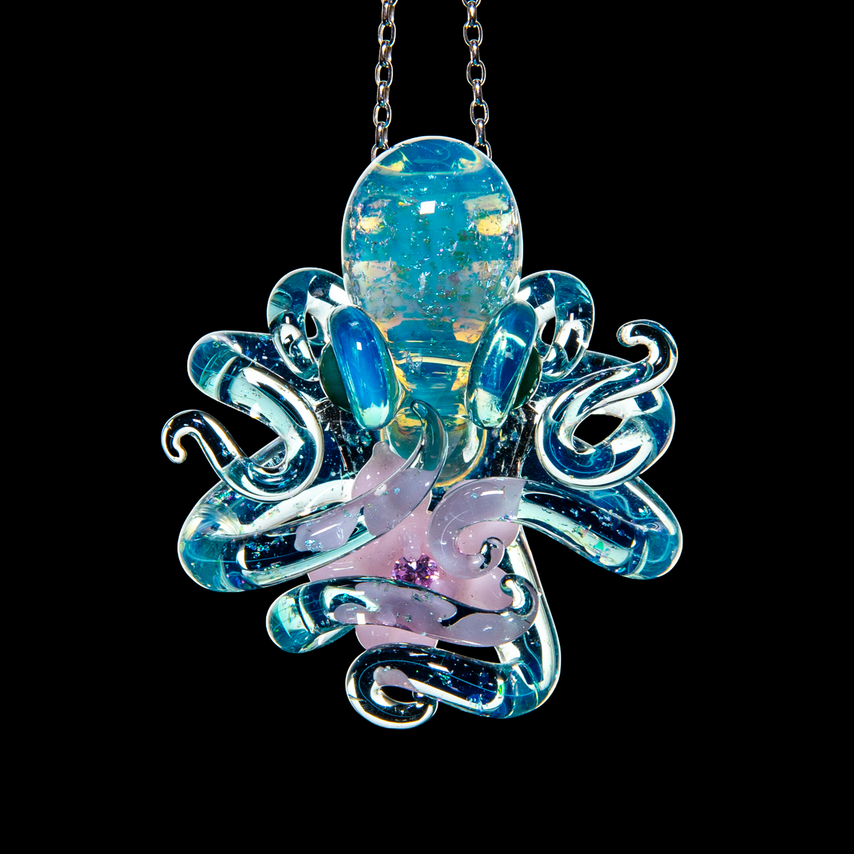 Liz Wright x Mars Glassworks - Aqua Dichro Octopus Pendant