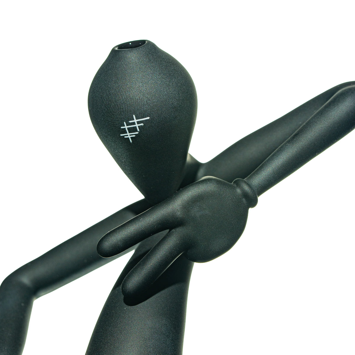 Black matte glass art figure with peace sign, unique heady glass sculpture