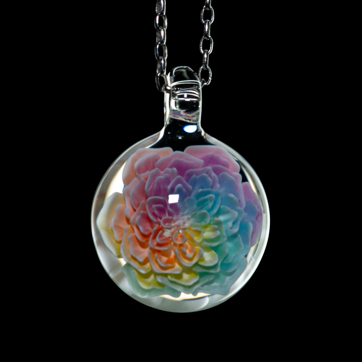 Glass Azusa - Pastel Flower Implosion Pendant