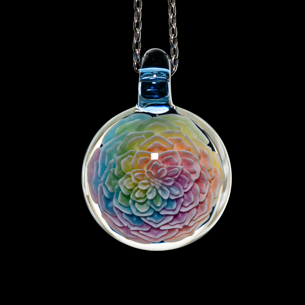 Glass Azusa - Pastel Flower Implosion Pendant