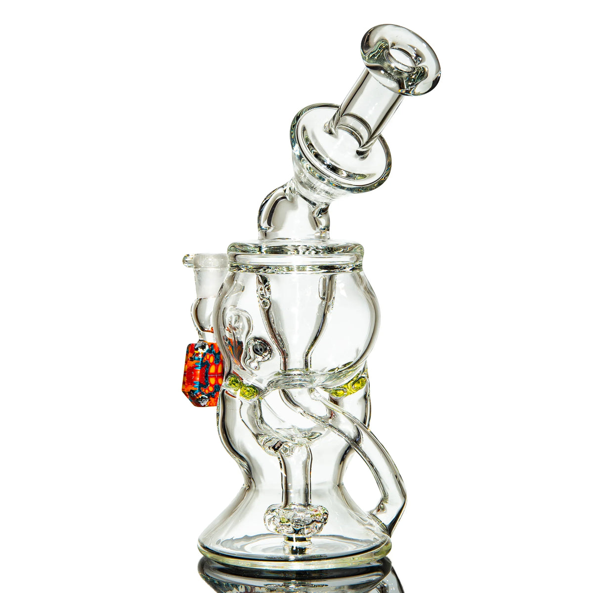 Clear heady glass water pipe with artistic details and colorful marble accent