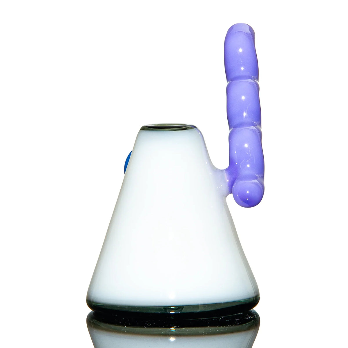 White glass water pipe with a unique purple handle, modern heady glass design