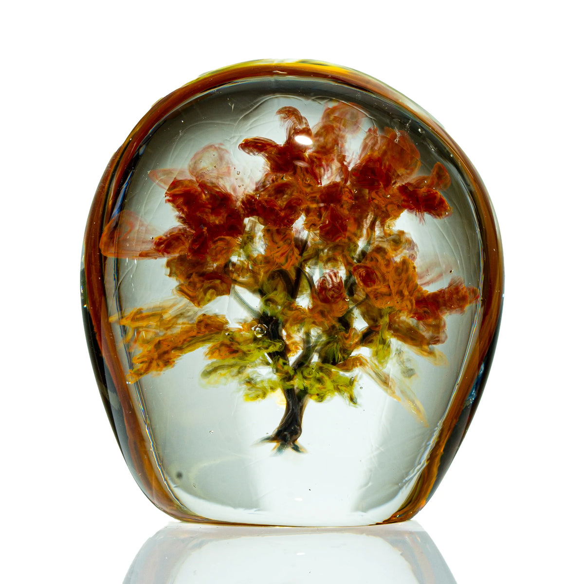 Handcrafted glass art piece with colorful tree design, heady glass gallery collectible