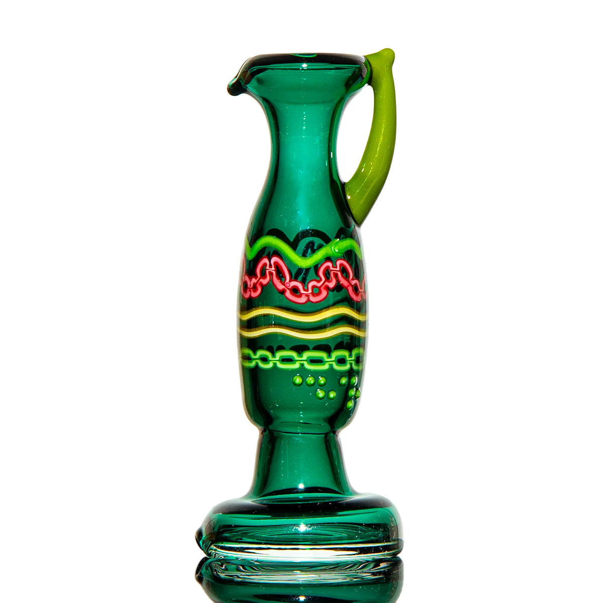 Hand-blown glass Teal Greek Key Lekythos Vase Dry Peak Attachment by Charisma Glass