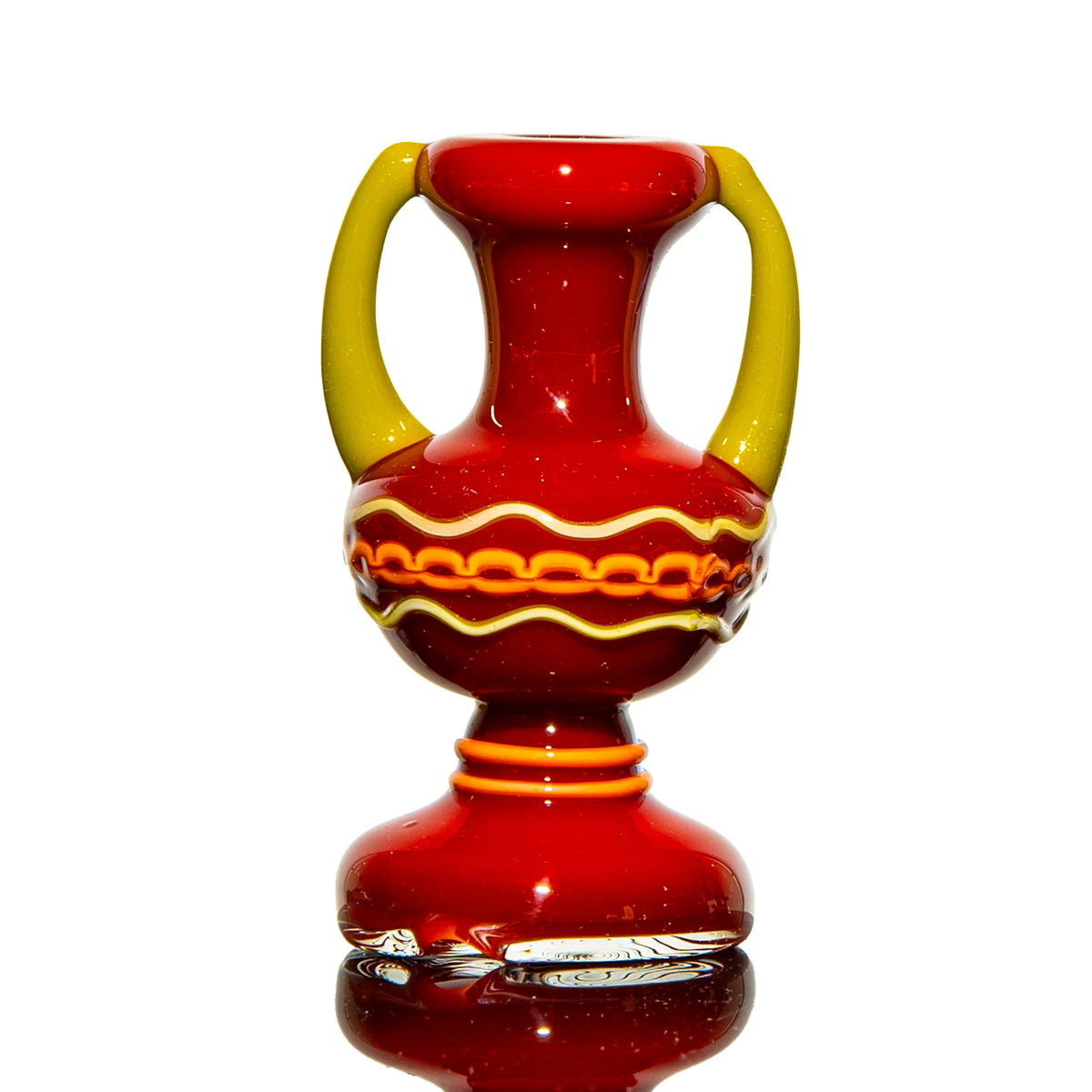 Hand-blown glass Brick Red Greek Key Amphora Vase Dry Peak Attachment by Charisma Glass