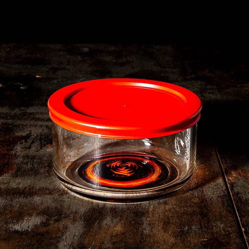 Jet Black Fire Fade hand-blown glass lidded pyrex bowl by Glass Munky