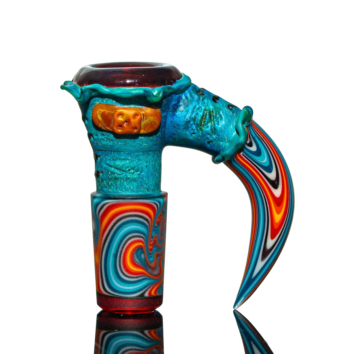 Blue Linework fully worked hand-blown glass dab rig slide by Simple Lemon Farmer x Peter Muller