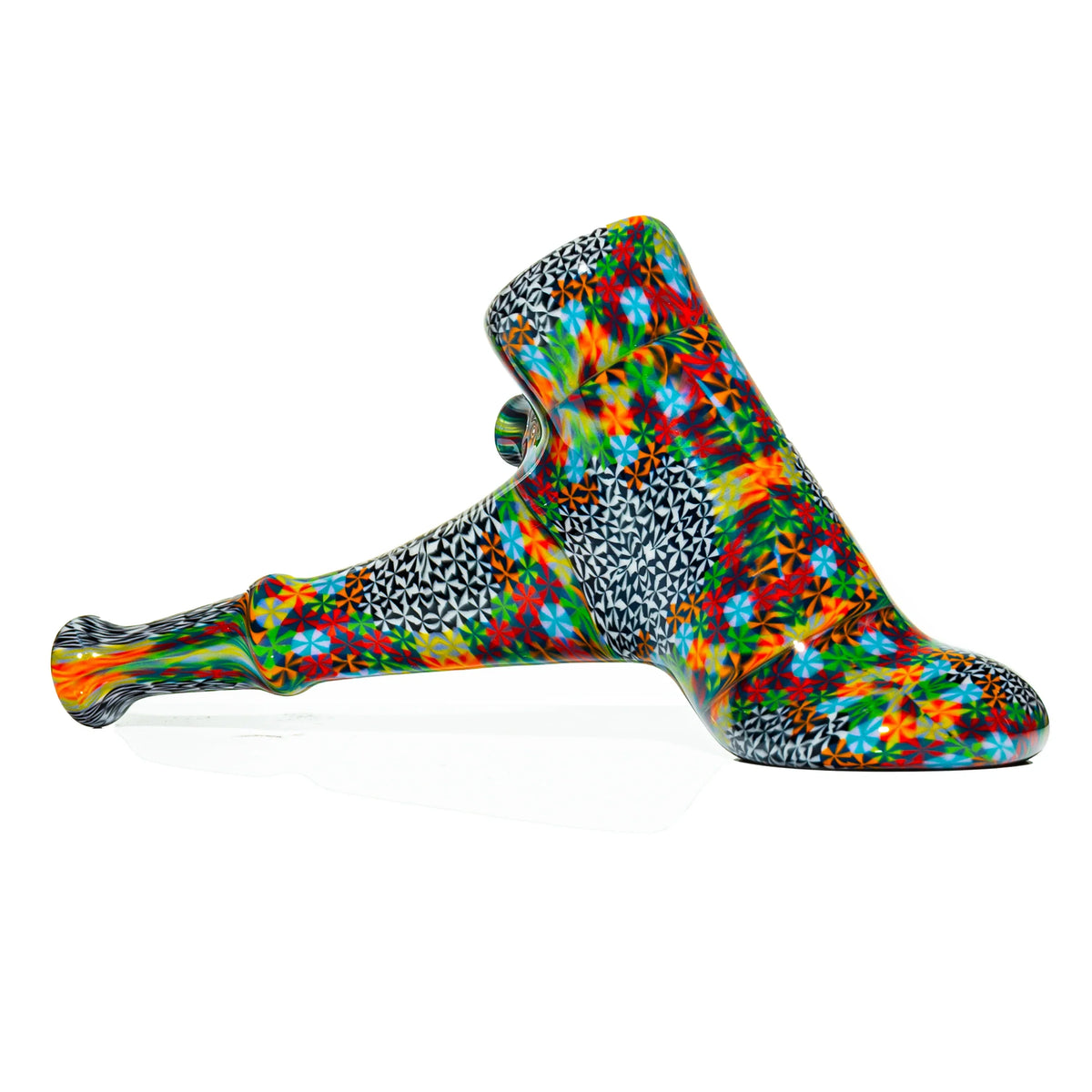 Hand-blown glass Black, White & Rainbow Chip Stack Hammer by Dan Longden