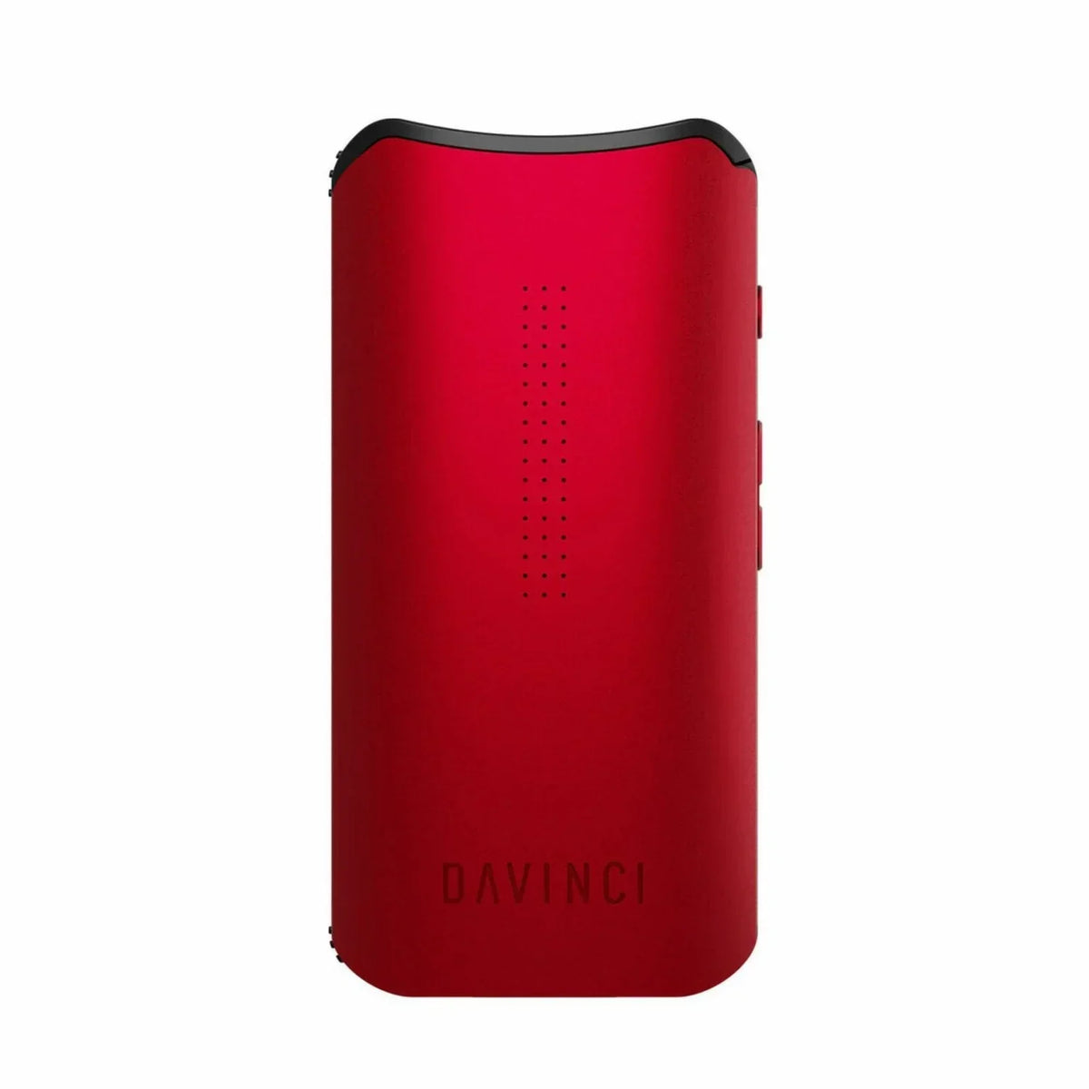 Ruby red portable vaporizer with minimalist LED display on white background