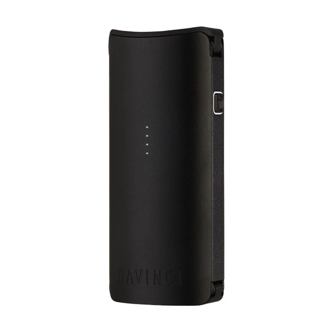 sleek black portable dry herb vaporizer with LED indicators and minimalist design