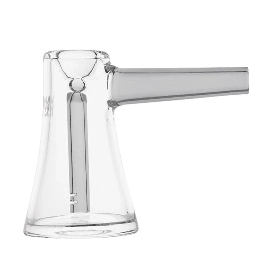 Clear glass replacement bubbler attachment for vaporizer, cone base with side mouthpiece