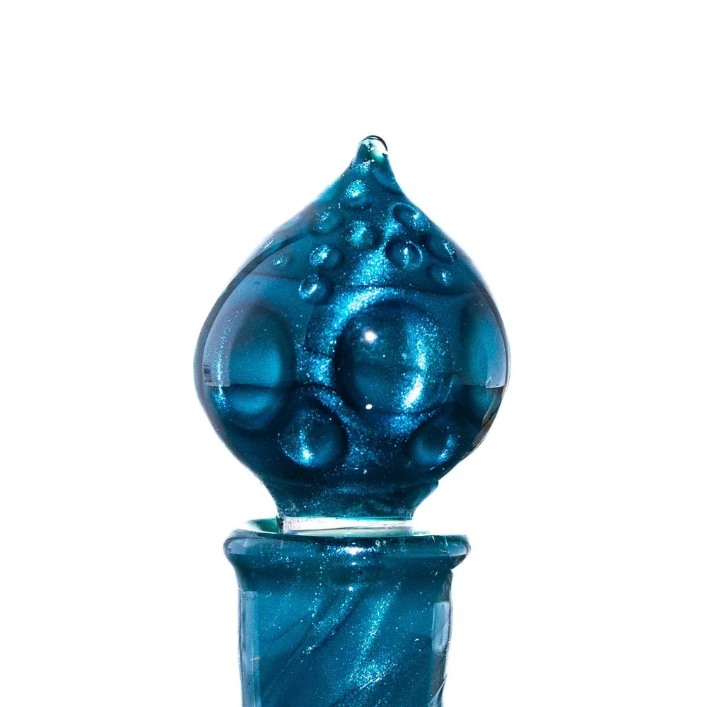Teal bubble glass carb cap with swirl design for dab rig or vaporizer