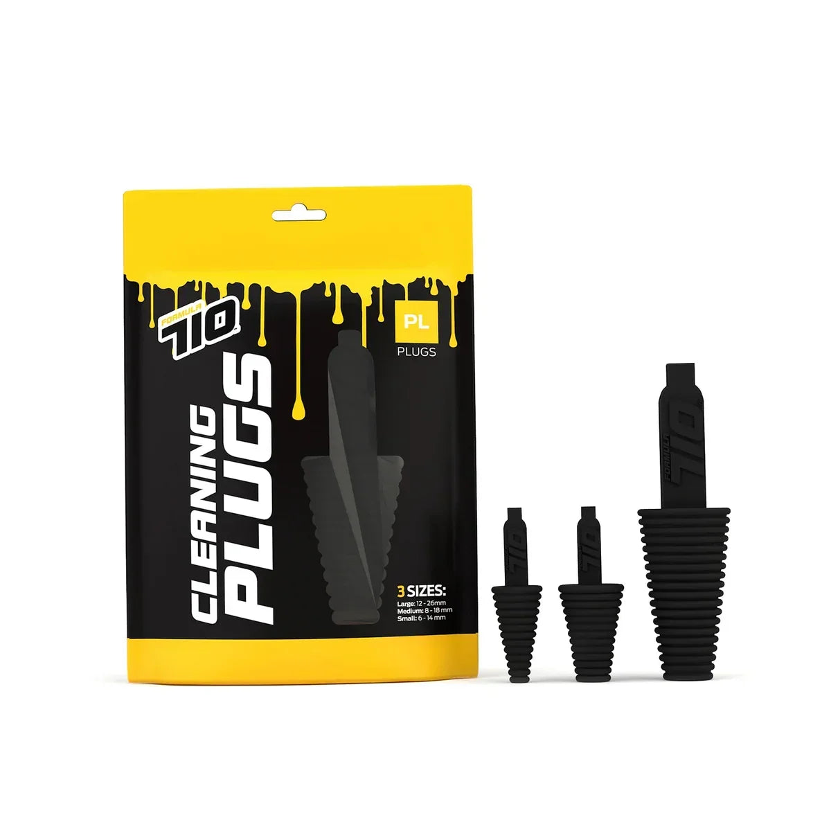 Silicone cleaning plugs set with packaging, three sizes for glass pipes and accessories