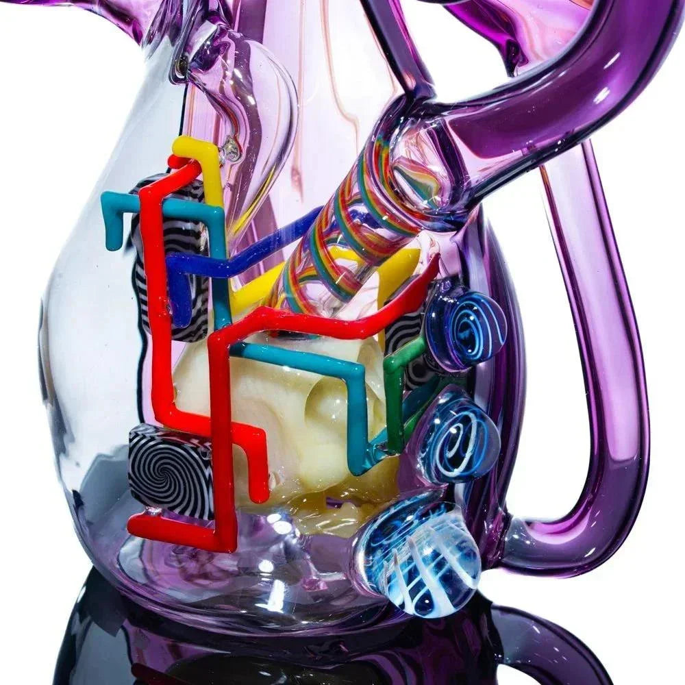 Colorful heady glass water pipe with intricate patterns and vibrant swirls
