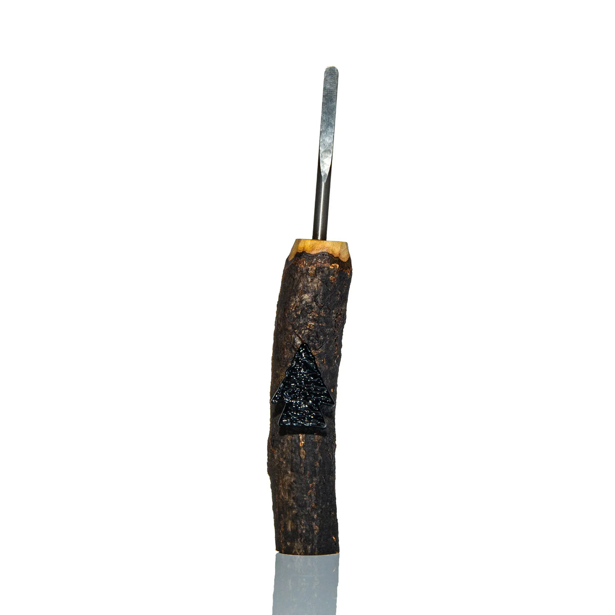 Rustic wood dabber tool with tree design and metal tip for smoking accessories