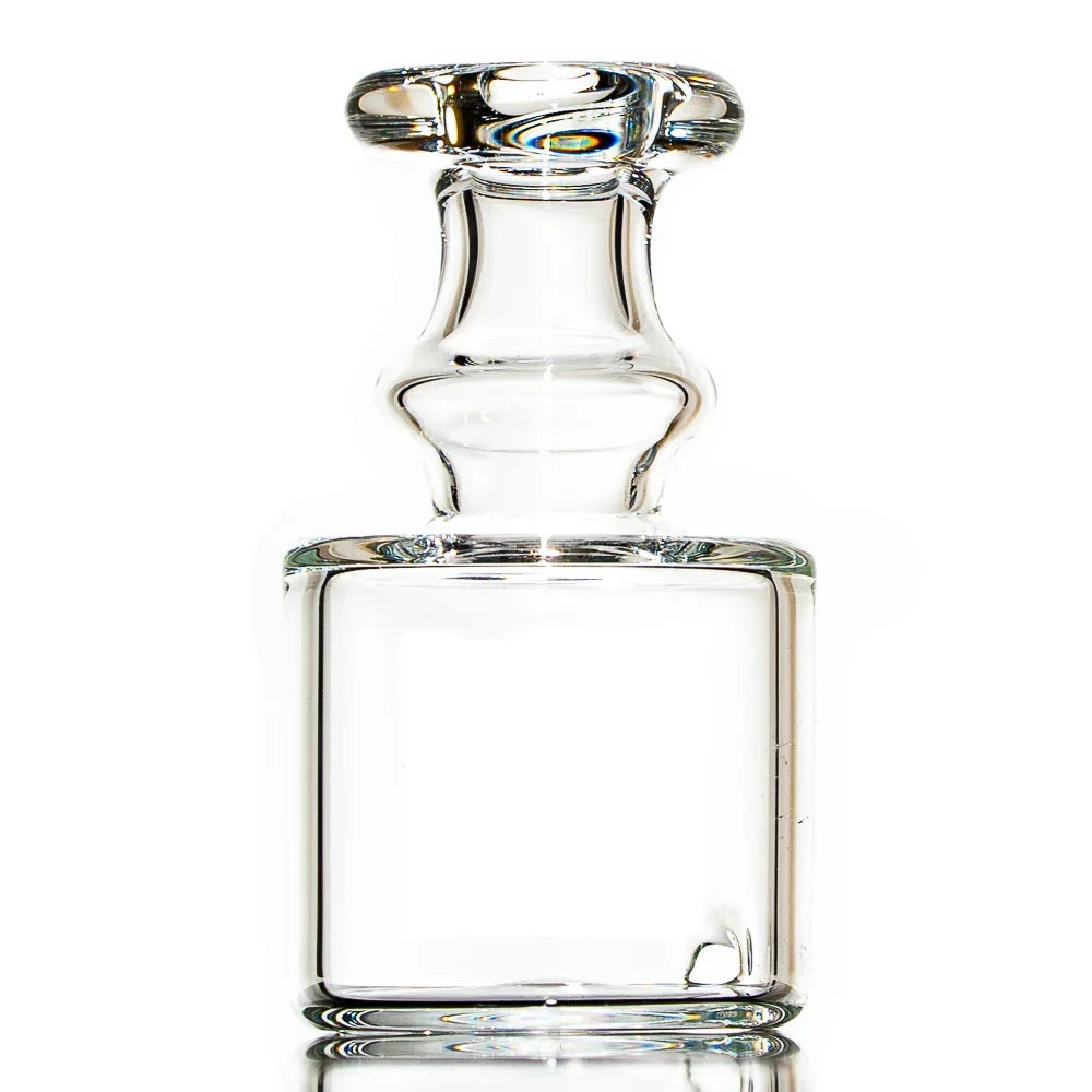 Clear glass Carta vaporizer attachment with cylindrical design on white background