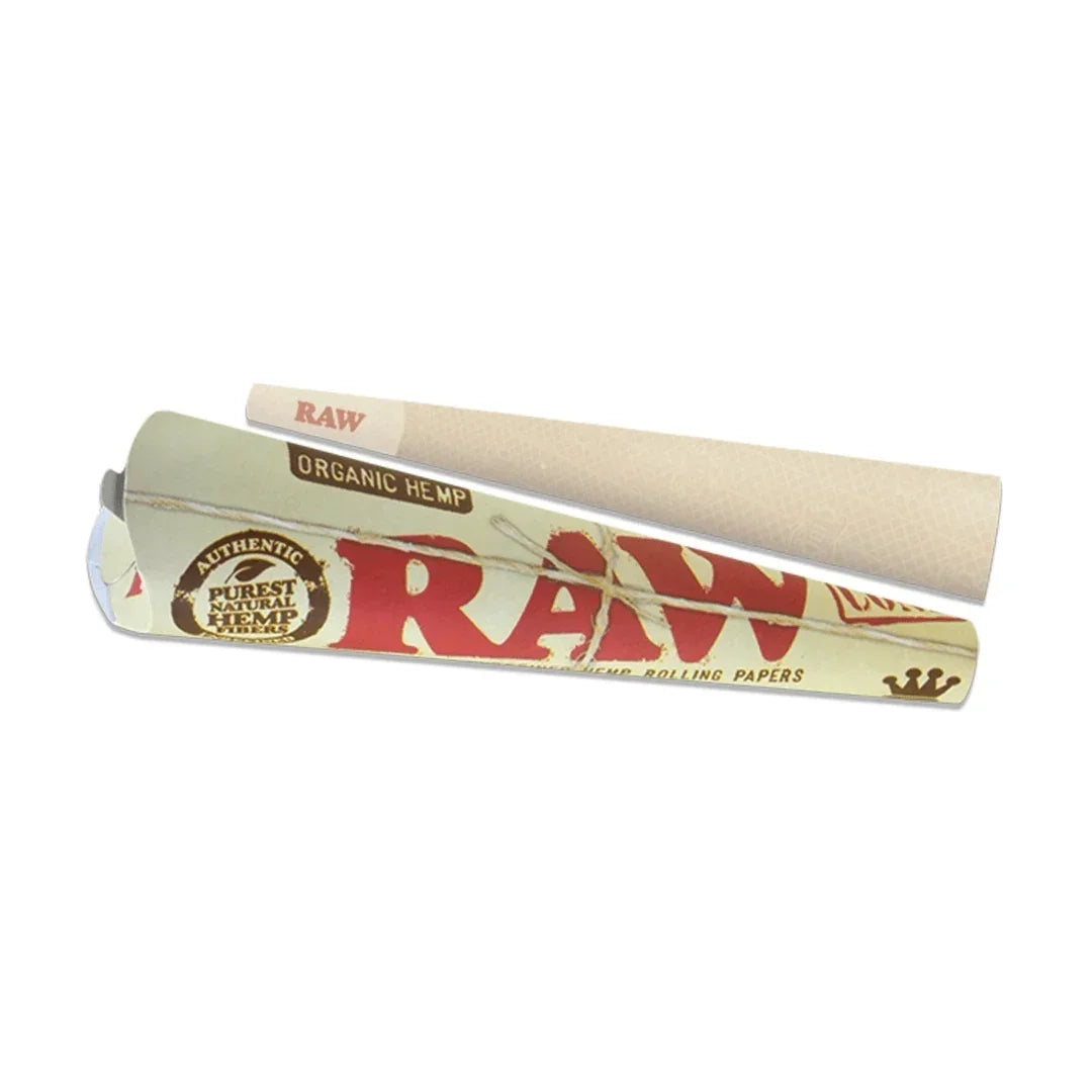 RAW organic hemp rolling paper cone with branded packaging