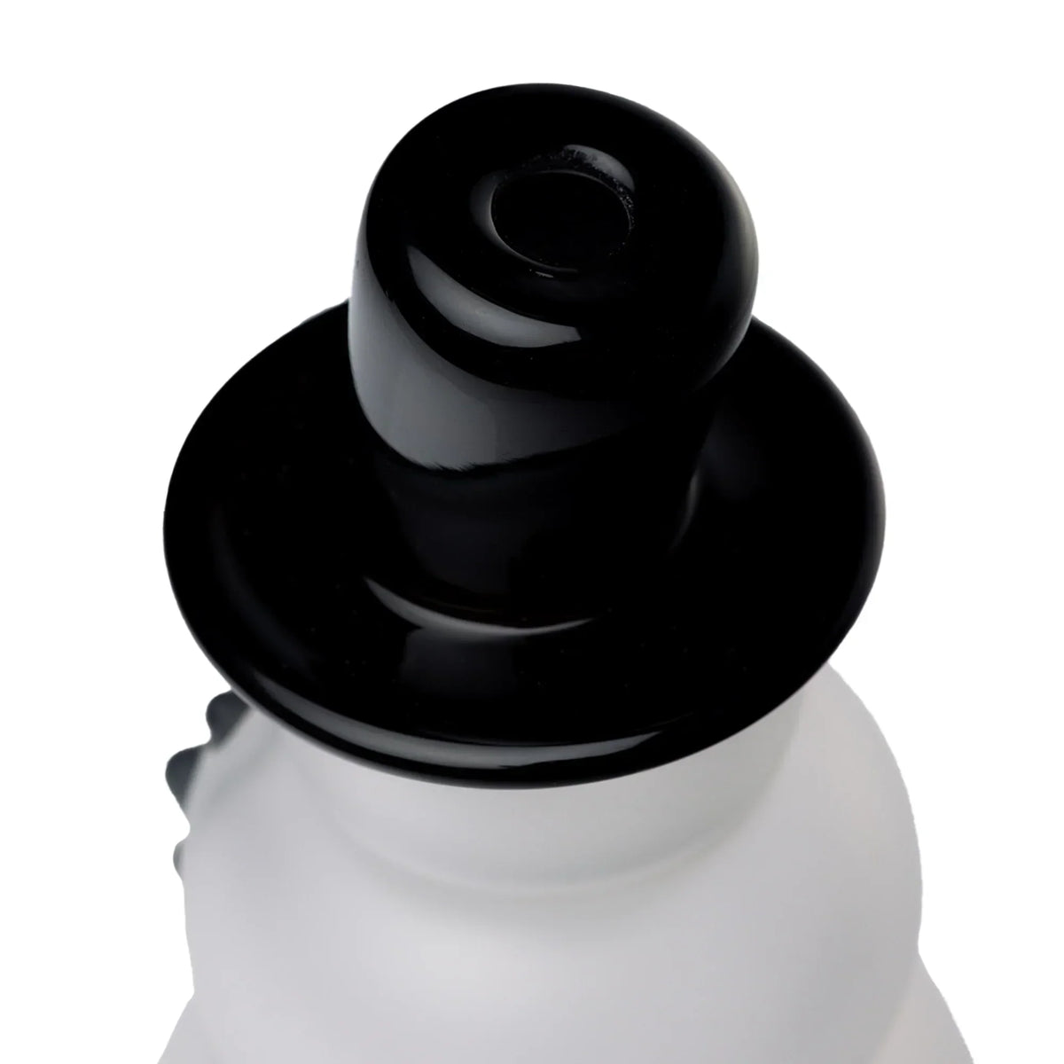Frosted glass pipe shaped like a snowman with a glossy black top hat