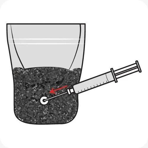 Syringe injecting substrate in a glass jar, mushroom cultivation technique illustration